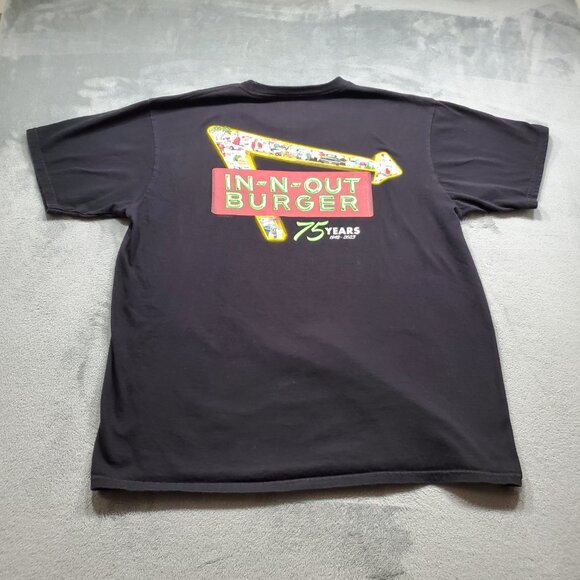 In-n-Out Burger 75 Years Graphic Black Tshirt Large Graphic Hit on Back Mn Sz XL - Picture 1 of 10